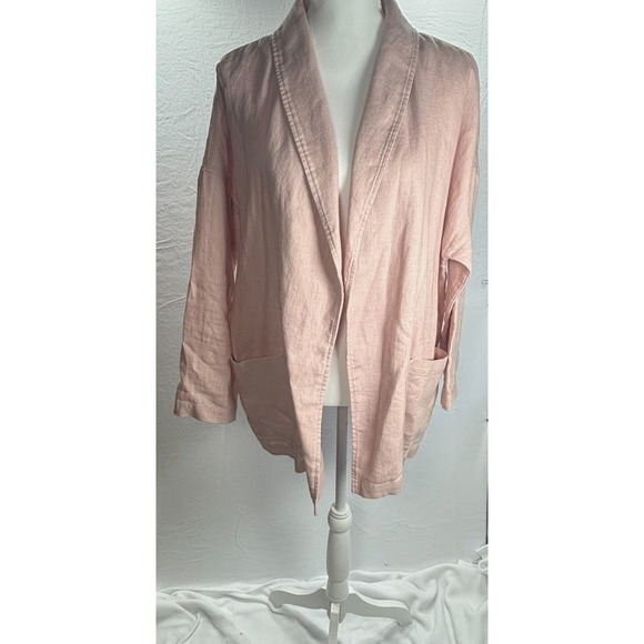 EILEEN FISHER 100% Linen Kimono Jacket Cardigan Pink Lagenlook Layer Women's L - Picture 4 of 9